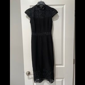 Avery G Black Midi Lace Dress Size2 Party Cocktail